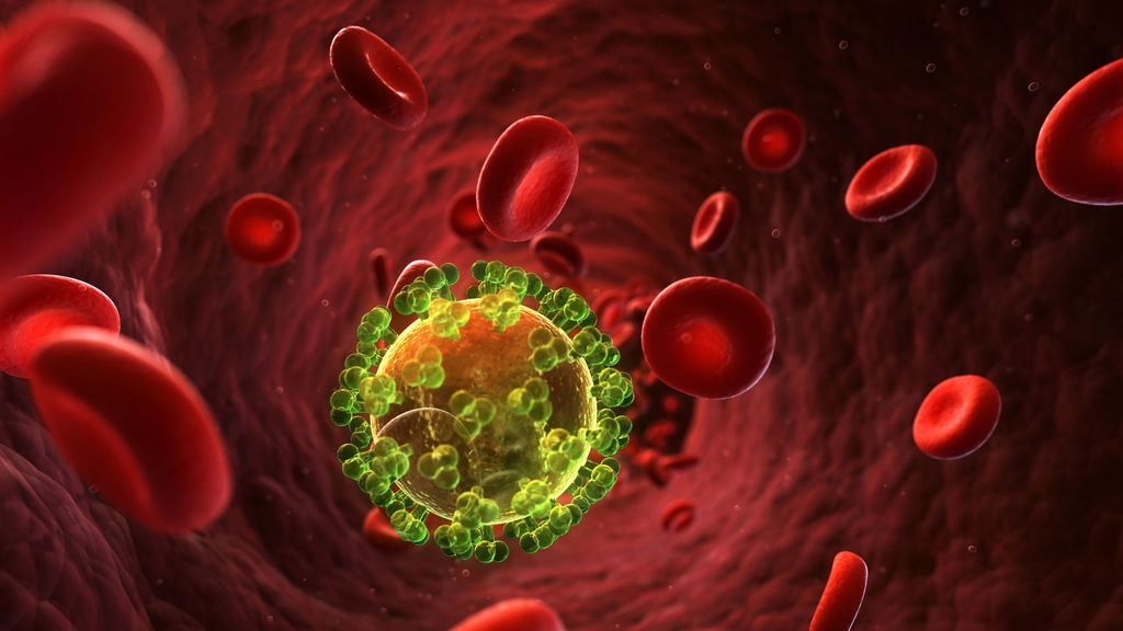 Recreación del virus de inmunodeficiencia humana (VIH).