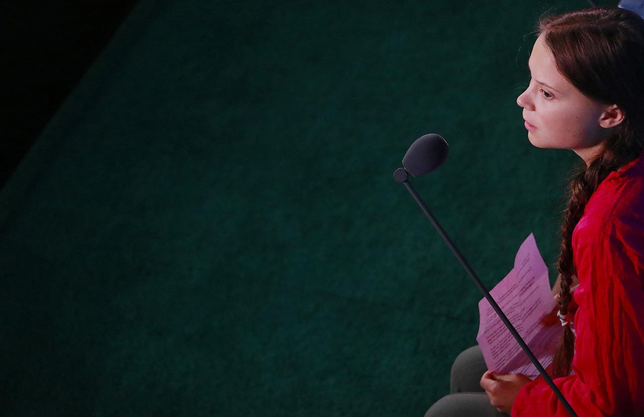 La activista medioambiental sueca Greta Thunberg, de 16 años, durante su intervención en las Naciones Unidas. Nueva York, EE.UU., 23 de septiembre de 2019 Yana Paskova Reuters