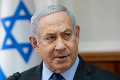 El primer ministro de Israel, Benjamin Netanyahu, durante la reunión semanal del gabinete en su oficina en Jerusalén.Foto Afp
