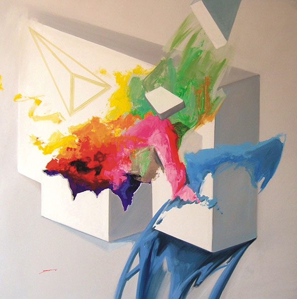 Óscar Pinto, “Caja”, 150 x 150 cm., óleo sobre lienzo (Cortesía del autor)