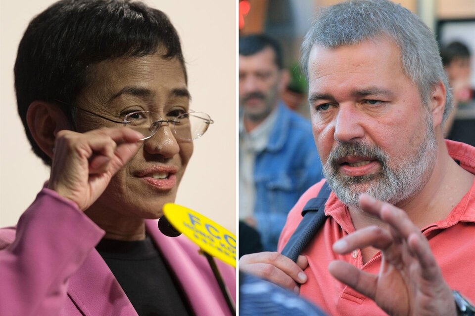 Ressa es cofundadora del sitio Rappler, mientras Muratov es uno de los fundadores del periódico independiente Novaja Gazeta.. Imagen: EFE