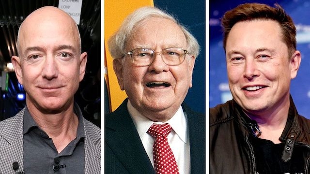 Fuentes: Rebelión - Imagen, Jeff Bezos (dueño de Amazon), Warren Buffet y Elon Musk, tres de los hombres más ricos que más han incrementado sus ganancias en la pandemia.