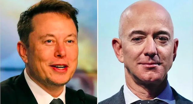En la imagen, Elon Musk (izquierda) y Jeff Bezos (derecha), los dos oligarcas más adinerados de EE.UU.